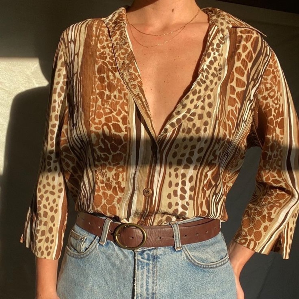 Vintage Alfred Dunner Animal Print Button Up Top